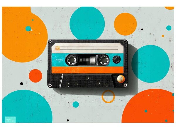 Tapet casetă retro cu cercuri colorate