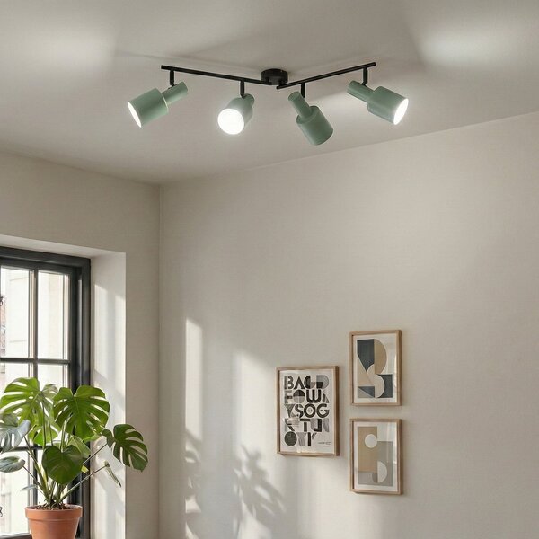 Lindby Spot de plafon Ovelia, verde, 80 cm, 4 becuri, E27, reglabil, Verde, Camera de zi / sufragerie, Metal, Modern