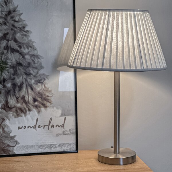 Lampă de masă clasică din oțel cu abajur plisat alb 35 cm - Simplo