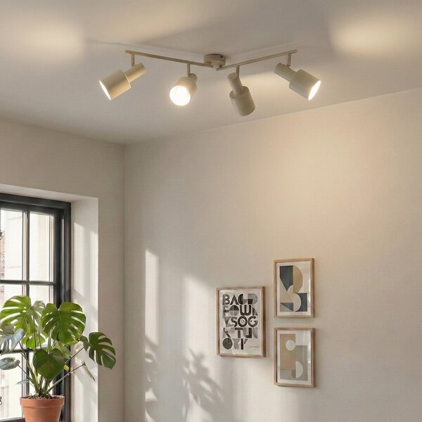 Lindby Spot de plafon Ovelia, bej, 80 cm, 4 becuri, E27, reglabil, Bej, Camera de zi / sufragerie, Metal, Modern