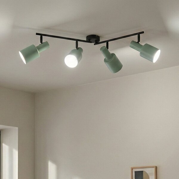 Lindby Spot de plafon Ovelia, verde, 80 cm, 4 becuri, E27, reglabil, Verde, Camera de zi / sufragerie, Metal, Modern