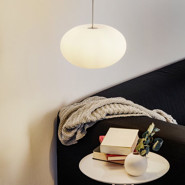 Casablanca Aih - lampă suspendată 28 cm alb mat, reglabil, Alb, Camera de zi / sufragerie, Sticlă, Design
