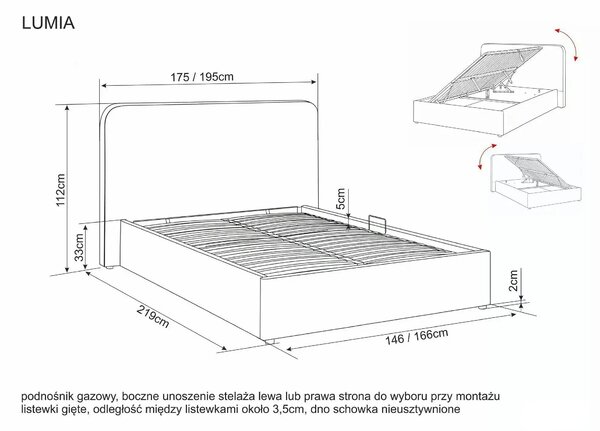 Pat LUMIA 160x200, bej închis, stofă, cu spațiu de depozitare