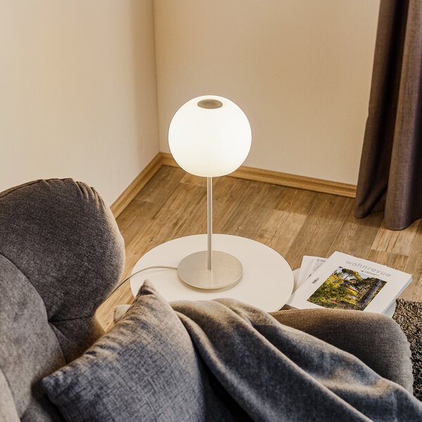 Casablanca Ball lampă de masă, înălțime 49 cm, Alb, Camera de zi / sufragerie, Sticlă, Design
