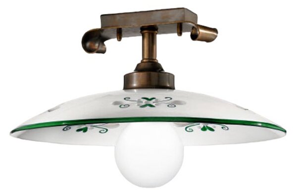 Cremasco Bassano plafonieră, detalii verde, reglabil, Bronz / Alamă Veche, Camera de zi / sufragerie, Metal, Casă de țară / Rustic