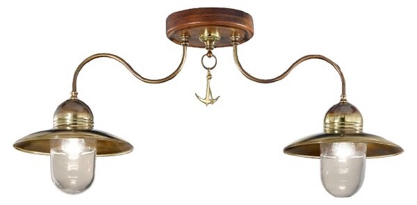 Cremasco Faro plafonieră, lemn-alamă, reglabil, Bronz / Alamă Veche, Camera de zi / sufragerie, Metal, Maritimă