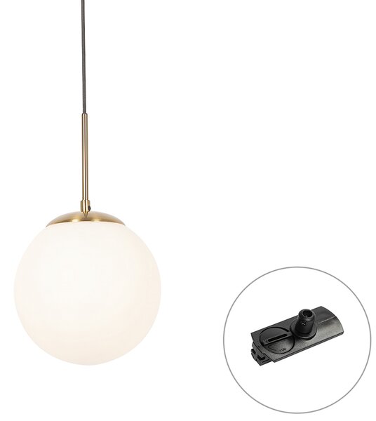 Lampă suspendată Art Deco aurie cu sticlă opal, incl. adaptor șină negru monofazat - Iconic Flore