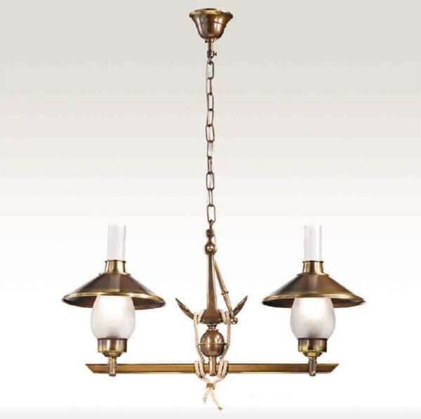 Cremasco Grecale lampă suspendată cu ancoră, două surse, reglabil, Bronz / Alamă Veche, Camera de zi / sufragerie, Metal, Maritimă