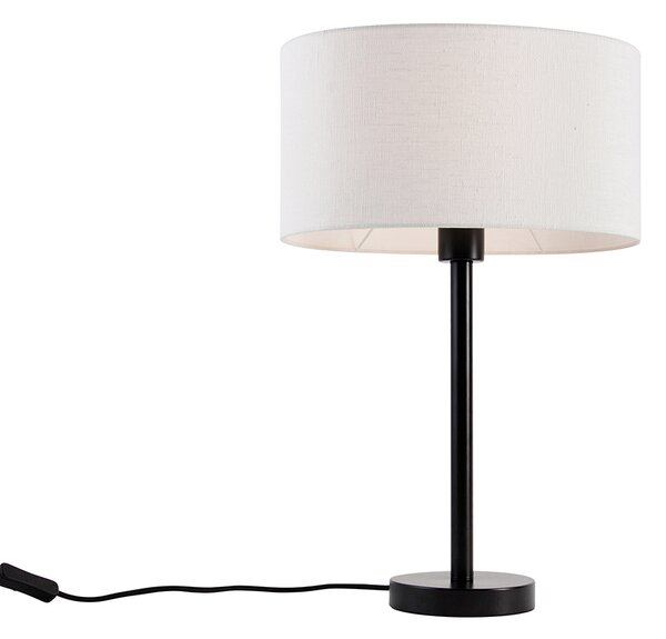 Lampă de masă neagră cu abajur oval din in alb 35cm - Simplo
