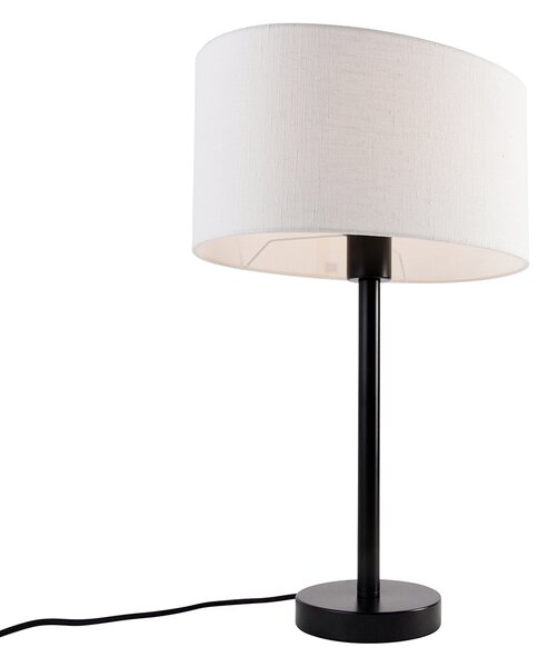 Lampă de masă neagră cu abajur oval din in alb 35cm - Simplo