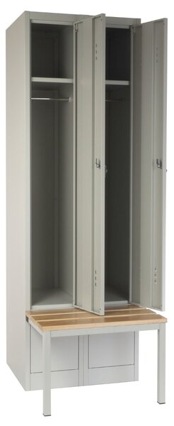 Dulap metalic cu banchetă, 60 x 85 x 185 cm, plintă, blocare prin răsucire, gri - RAL 7035