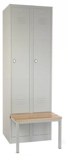Dulap metalic cu banchetă, 60 x 85 x 185 cm, plintă, blocare prin răsucire, gri - RAL 7035