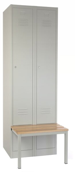 Dulap metalic cu bancheta, 60 x 85 x 185 cm, plinta, inchidere cilindrica, gri - RAL 7035