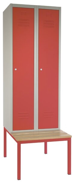 Dulap metalic cu bancheta, 60 x 85 x 185 cm, incuietoare cu cilindru, rosu - RAL 3000