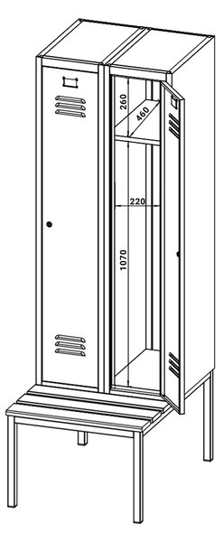 Dulap metalic cu bancheta, 60 x 85 x 185 cm, incuietoare cu cilindru, rosu - RAL 3000