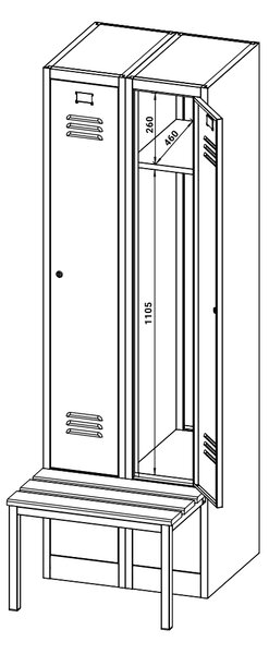 Dulap metalic cu banchetă, 60 x 85 x 185 cm, plintă, blocare prin răsucire, gri - RAL 7035