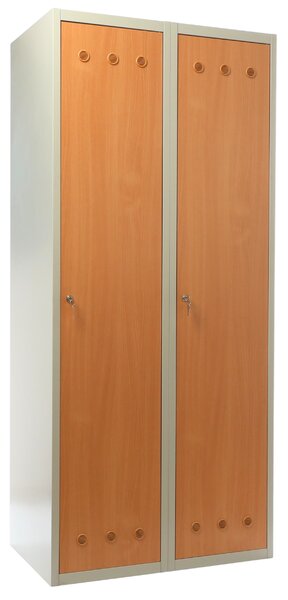 Dulap metalic cu uși din lemn, 80 x 50 x 180 cm, inchidere cilindrica, fag