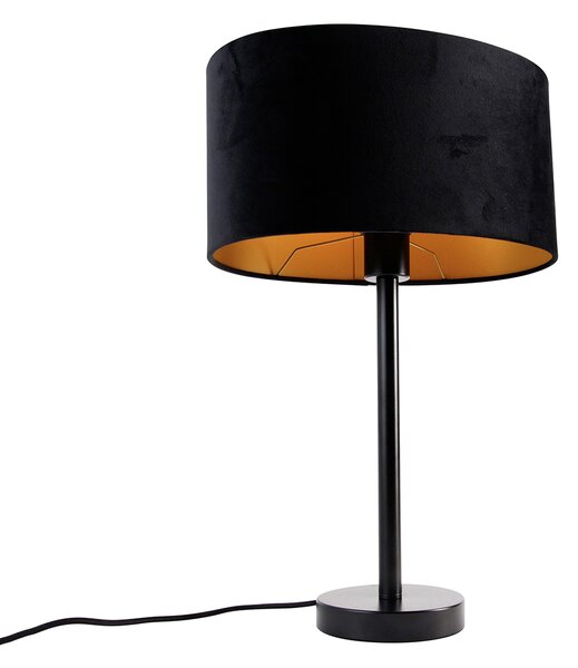Lampă de masă neagră cu abajur oval din catifea neagră 35cm - Simplo