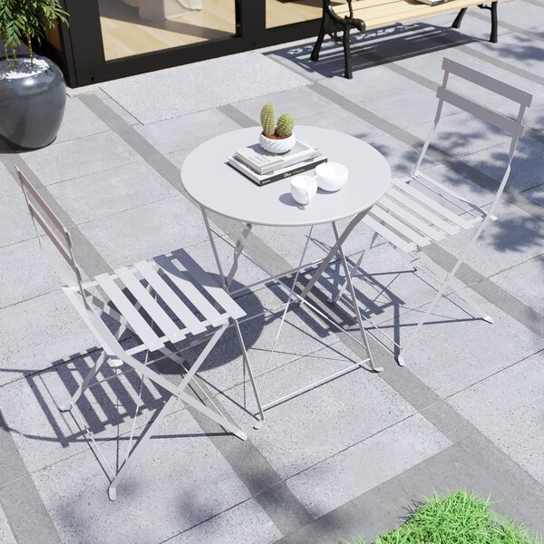 Set Bistro Flair – masă și 2 scaune din oțel vopsit – Gri deschis (Cool Grey)