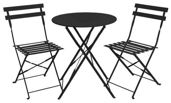 Set Bistro Flair – masă și 2 scaune din oțel vopsit – Negru
