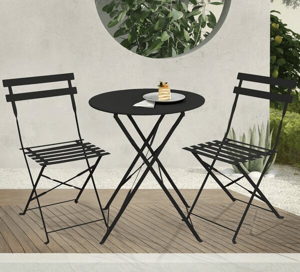 Set Bistro Flair – masă și 2 scaune din oțel vopsit – Negru