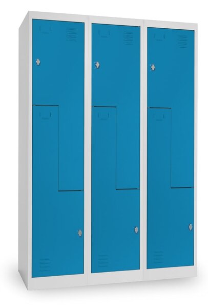 Dulap metalic Z, 3 compartimente, 120 x 50 x 180 cm, blocare, albastru - ral 5012