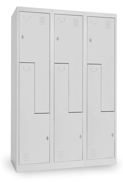 Dulap metalic Z, 3 compartimente, 120 x 50 x 180 cm, blocare cu rotire, gri deschis - ral 7035