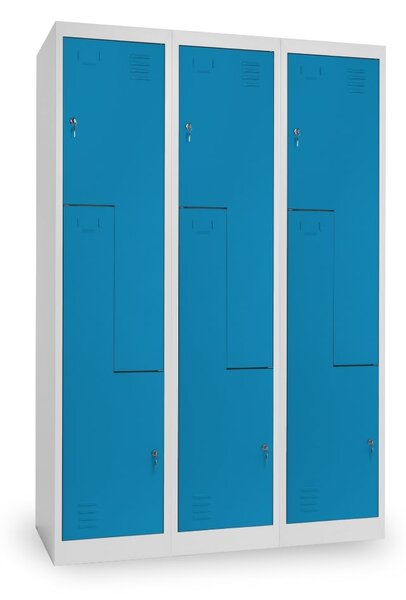 Dulap metalic Z, 3 compartimente, 120 x 50 x 180 cm, incuietoare cu cilindru, albastru - ral 5012