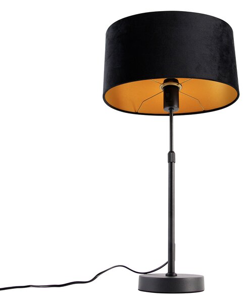 Lampă de masă neagră cu abajur oval din catifea neagră 35cm - Parte