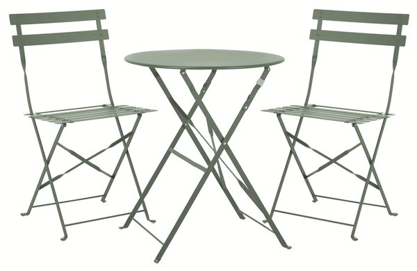 Set Bistro Flair – masă și 2 scaune din oțel vopsit – Verde (Olive Green)