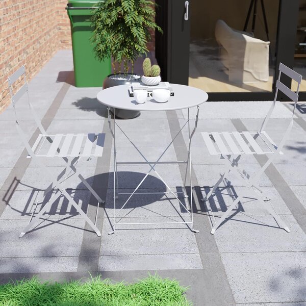 Set Bistro Flair – masă și 2 scaune din oțel vopsit – Gri deschis (Cool Grey)