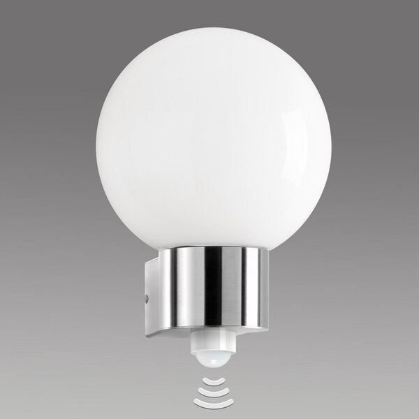 CMD Aplică de exterior Kekoa, sticlă, oțel inoxidabil, senzor, Ø 23 cm, Metalic, Metal, Modern, Glob pentru exterior