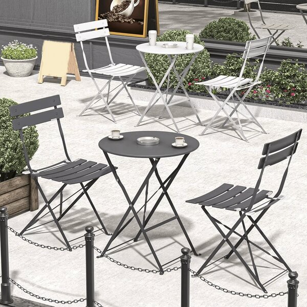 Set Bistro Flair – masă și 2 scaune din oțel vopsit – Alb