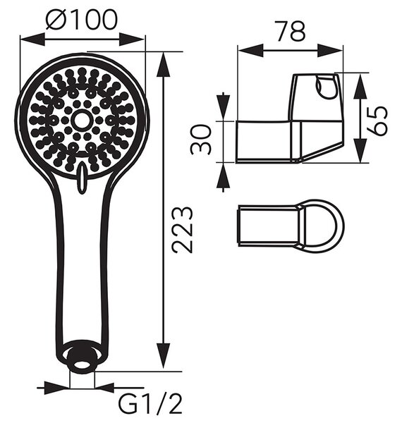 Set para de dus, Ferro, Sera, 5 jeturi, cu suport si furtun, crom