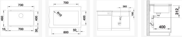 Blanco Subline 700-U chiuvetă din granit 70x40 cm gri/grafit/onix 527806
