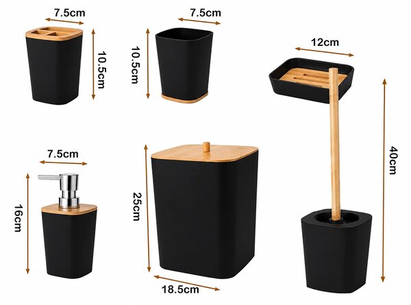 Set de baie NATUREO 6 piese, bambus/negru
