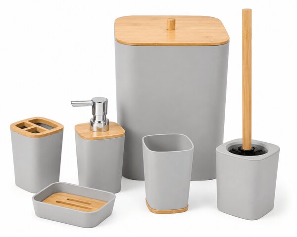 Set de baie NATUREO 6 piese, bambus/gri