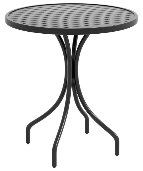 Outsunny Masă Rotundă de Grădină 66cm, Masă Laterală de Exterior cu Ramă din Oțel, Blat cu Lamele, Negru | Aosom Romania