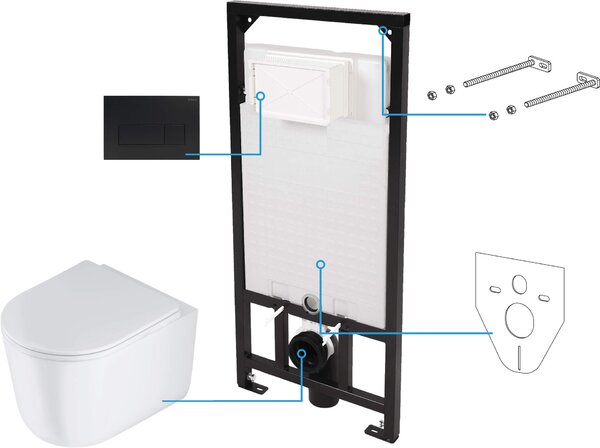 Deante Jasmin, castron suspendat cu iasomie albă, set ascuns 6 în 1, buton negru, DEA-CDJN6ZPW