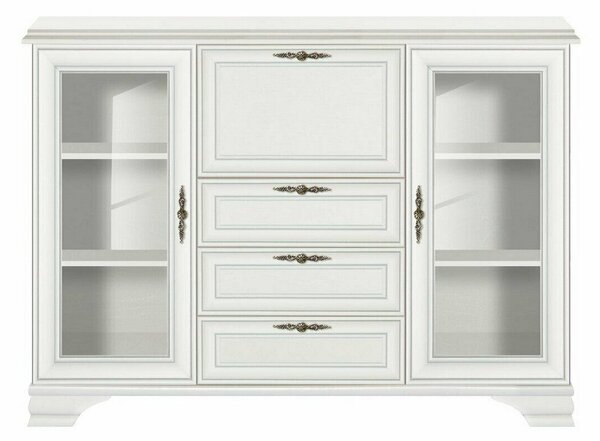 Mobilier living alb clasic IDENTO 6, format din 2 vitrine, masuta cafe