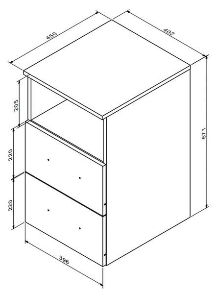 Comoda birou OFFICE NEW, gri antracit/stejar sonoma, PAL, 41x45x73 cm