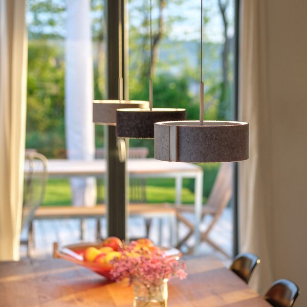 Domus Lampă suspendată LED LARAfelt S, Ø20cm, gri/alb lână, reglabil, Gri, Camera de zi / sufragerie, Țesătură / Textil, Design