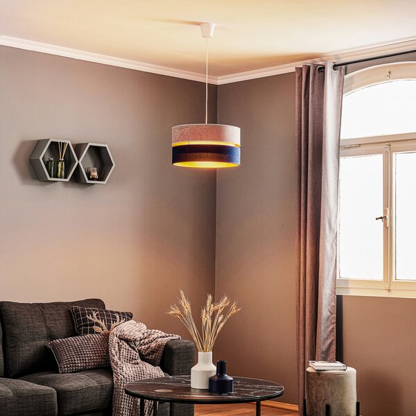 Duolla Lampă suspendată Duo albastru marin/gri/auriu Ø40cm 1 flacără, reglabil, Albastru, Camera de zi / sufragerie, Plastic, Modern