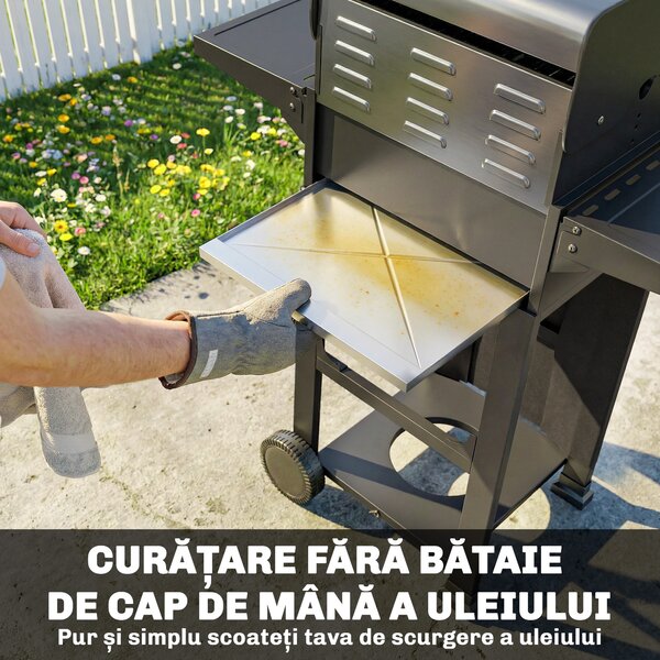 Outsunny Grătar pe Gaz Protan cu 2 Arzătoare, Portabil, Termometru, Negru | Aosom Romania