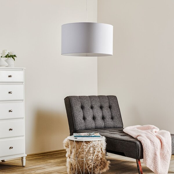 Duolla Lampă suspendată Roller, alb, Ø 45 cm, reglabil, Alb, Camera de zi / sufragerie, Țesătură / Textil, Modern