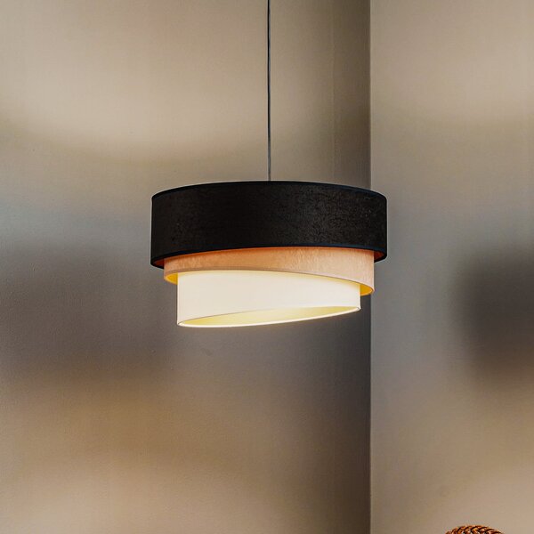 Duolla Lampă suspendată Devon, negru/bej/ecru/auriu Ø45cm, reglabil, Camera de zi / sufragerie, Țesătură / Textil, Modern