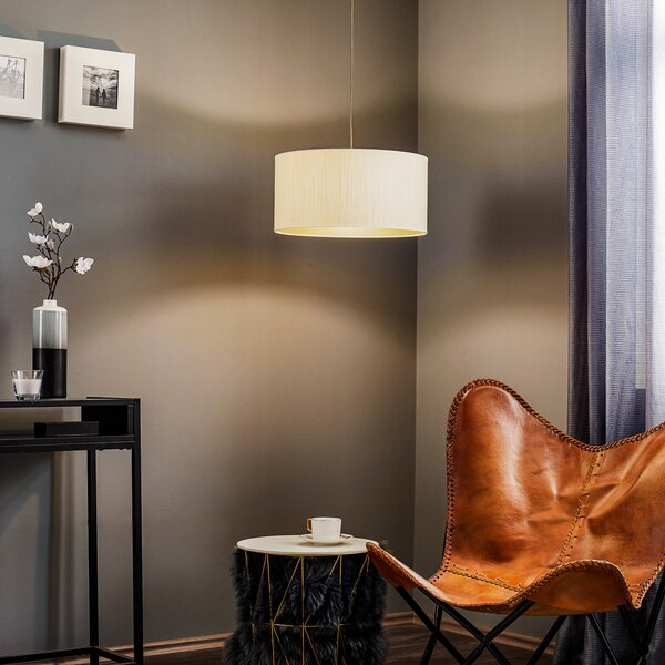 Duolla Lampă suspendată Essex, țesătură structurată, auriu, reglabil, Auriu / Alamă, Camera de zi / sufragerie, Țesătură / Textil, Modern