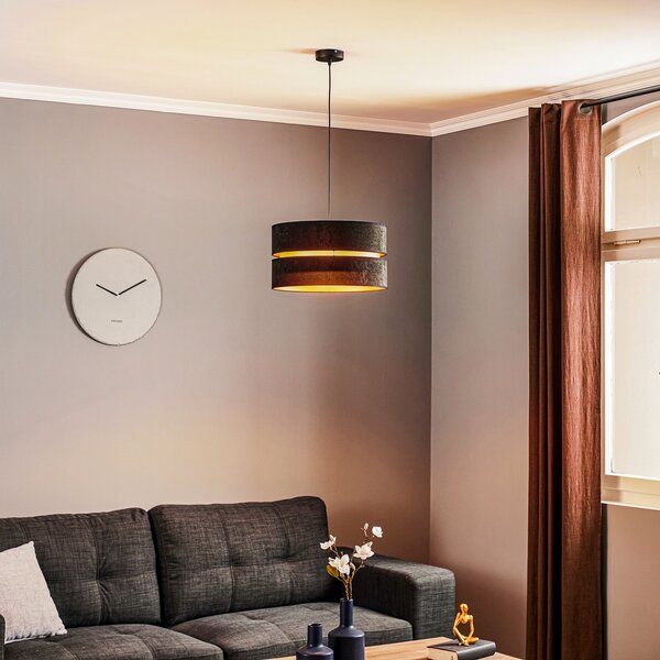 Duolla Lampă suspendată Duo, negru/auriu, Ø40cm, 1 bec, reglabil, Negru, Camera de zi / sufragerie, Țesătură / Textil, Modern