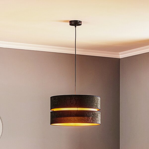 Duolla Lampă suspendată Duo, negru/auriu, Ø40cm, 1 bec, reglabil, Negru, Camera de zi / sufragerie, Țesătură / Textil, Modern