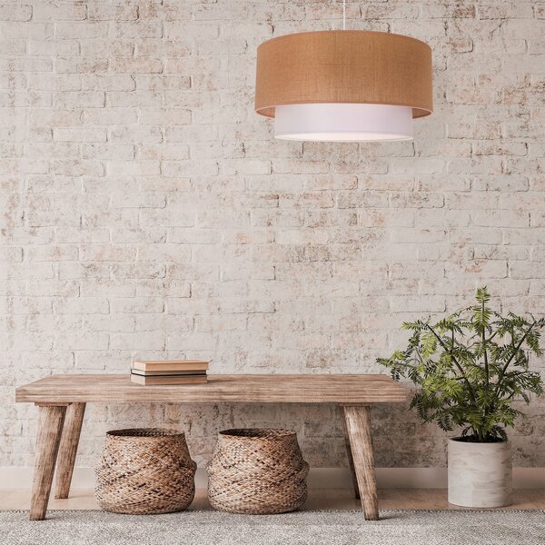Duolla Lampă suspendată Boho, maro/alb, Ø 45 cm, din material textil, reglabil, Maro / Rugină, Camera de zi / sufragerie, Țesătură / Textil, Casă de țară / Rustic